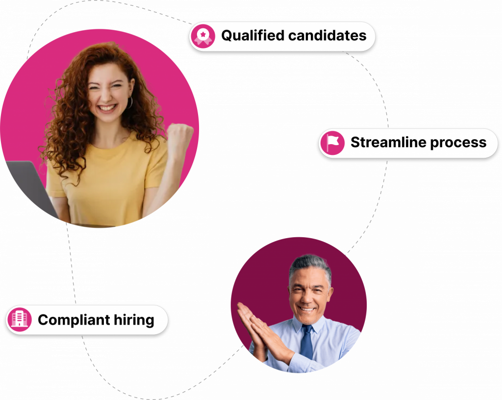 An illustration that includes a hiring company CEO and girl who just got accepted happy.